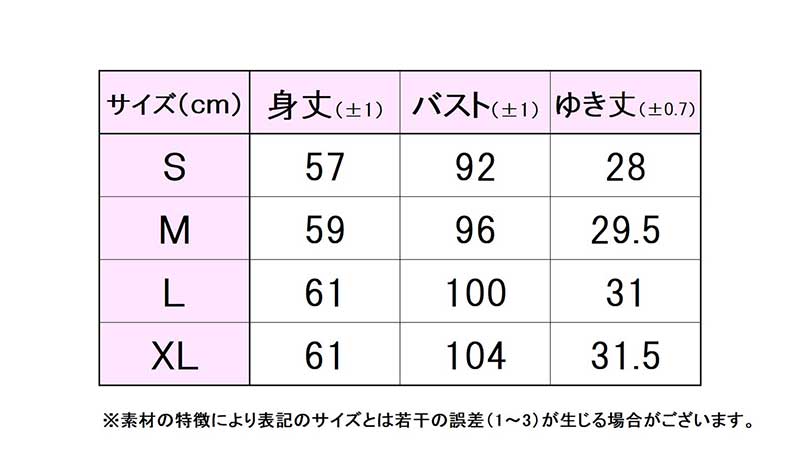 フィラサイズ表 
