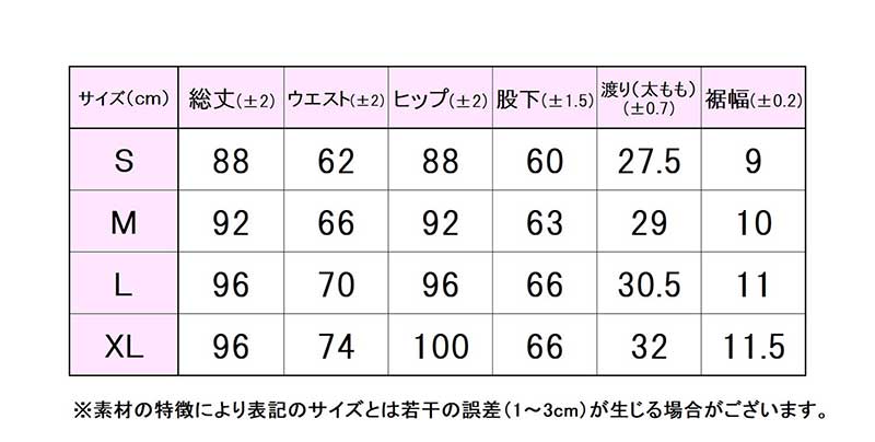 フィラサイズ表 
