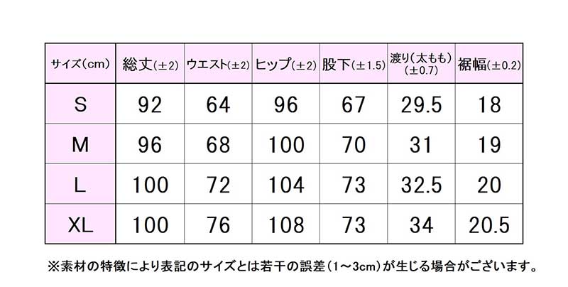 フィラサイズ表 
