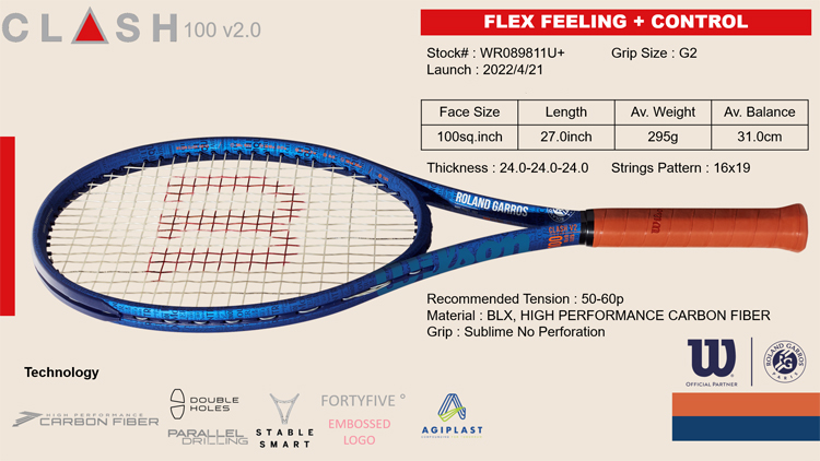 数量限定】ウイルソン(Wilson) テニスラケット クラッシュ 100 V2.0 ローランギャロス 2022（CLASH 100 V2.0 RG  2022）WR089811U2 | テニスショップＬＡＦＩＮＯ（ラフィノ）